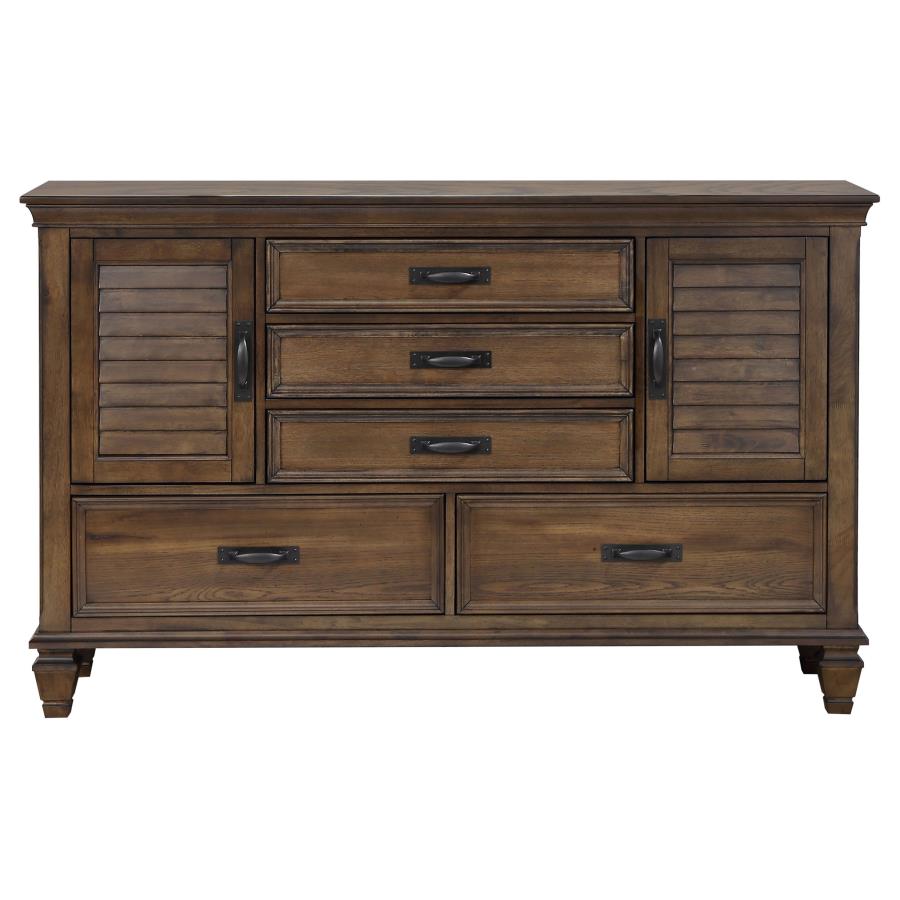 Franco 5-drawer Dresser With 2 Louvered Doors Burnished Oak - (200973)