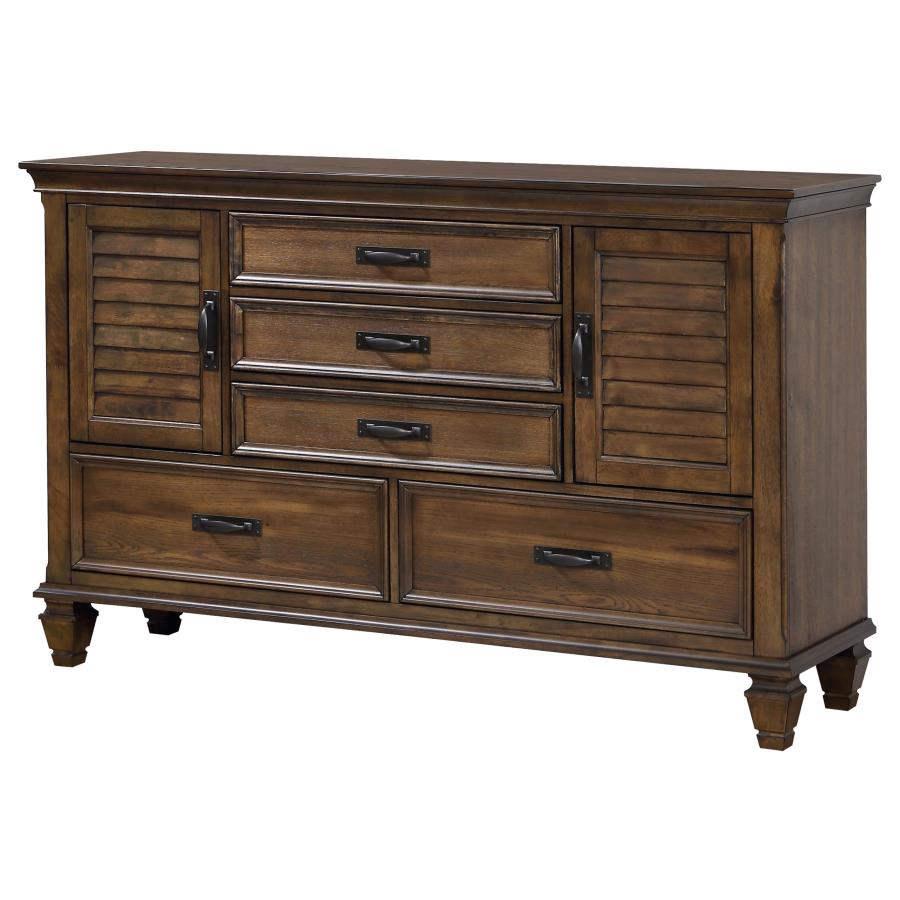 Franco 5-drawer Dresser With 2 Louvered Doors Burnished Oak - (200973)