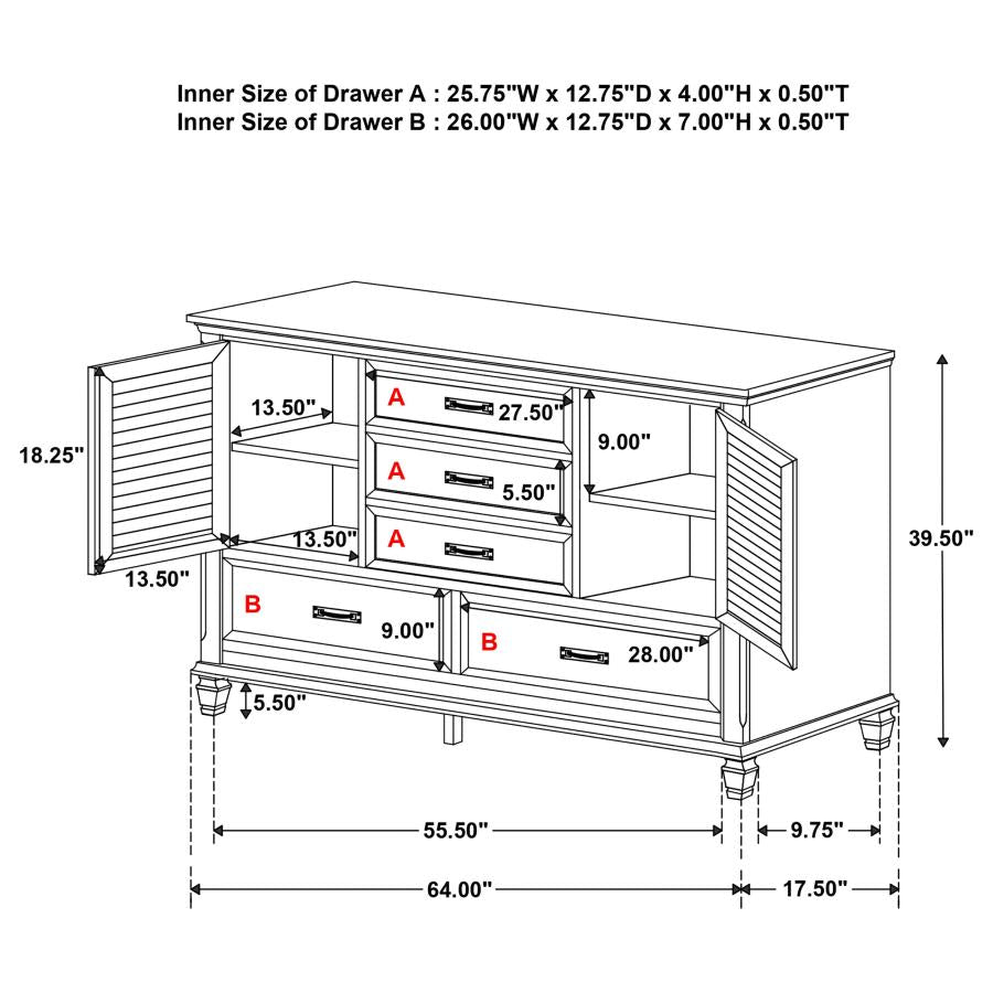 Franco 5-drawer Dresser With 2 Louvered Doors Burnished Oak - (200973)