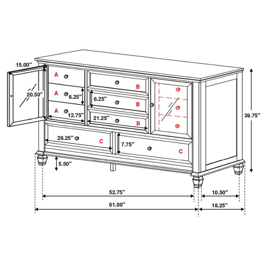 Sandy Beach 11-drawer Rectangular Dresser Cream White - (201303)