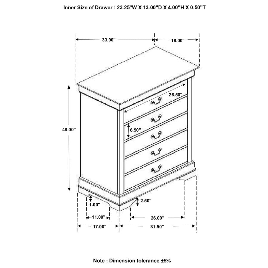 Louis Philippe 5-drawer Chest White - (204695)