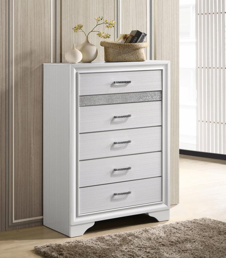 Miranda 5-drawer Chest White and Rhinestone - (205115)