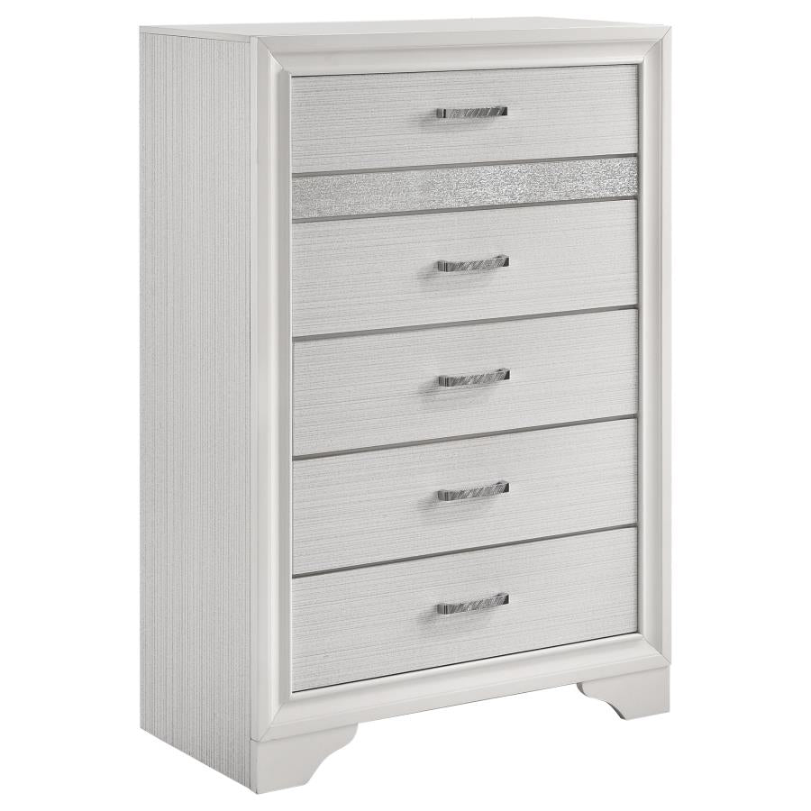 Miranda 5-drawer Chest White and Rhinestone - (205115)