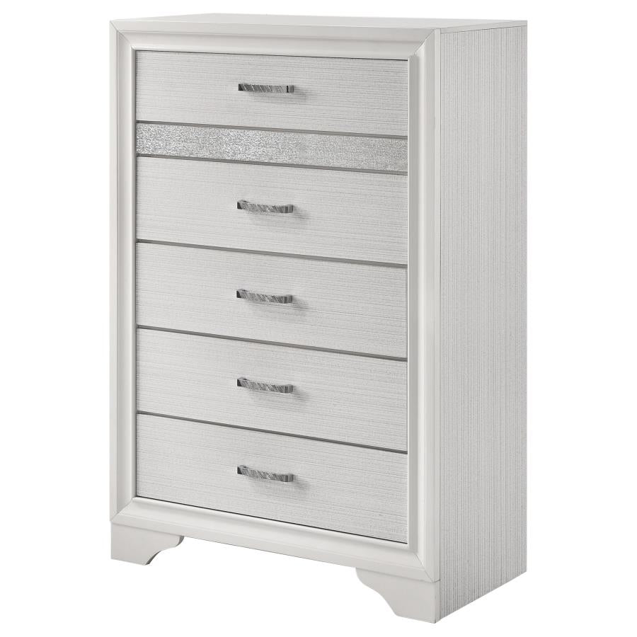 Miranda 5-drawer Chest White and Rhinestone - (205115)