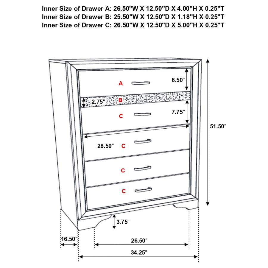 Miranda 5-drawer Chest White and Rhinestone - (205115)