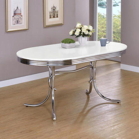 Retro Oval Dining Table Glossy White and Chrome - (2065)