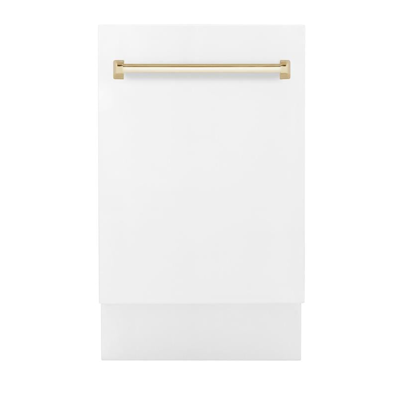 ZLINE Autograph Edition 18" Compact 3rd Rack Top Control Dishwasher in White Matte with Accent Handle, 51dBa (DWVZ-WM-18) [Color: Gold] - (DWVZWM18G)