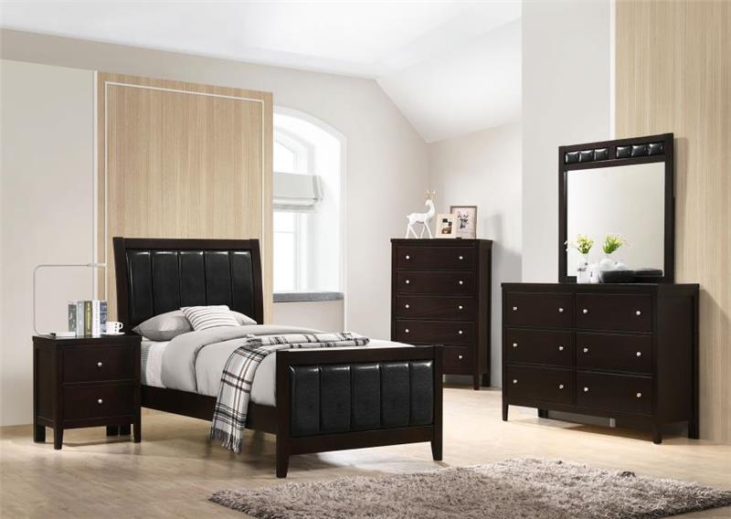 Carlton 5-piece Twin Upholstered Bedroom Set Cappuccino and Black - (202091TS5)