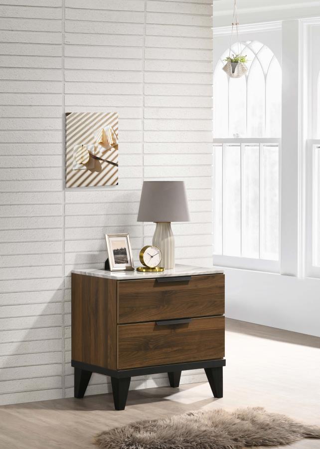 Mays 2-drawer Nightstand Walnut Brown With Faux Marble Top - (215962)