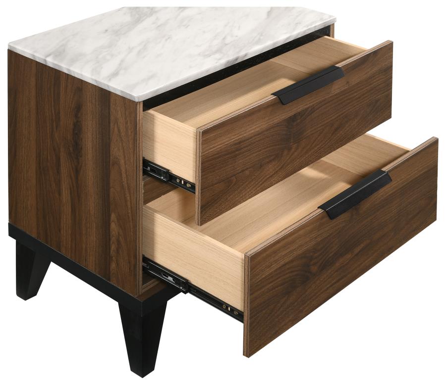 Mays 2-drawer Nightstand Walnut Brown With Faux Marble Top - (215962)