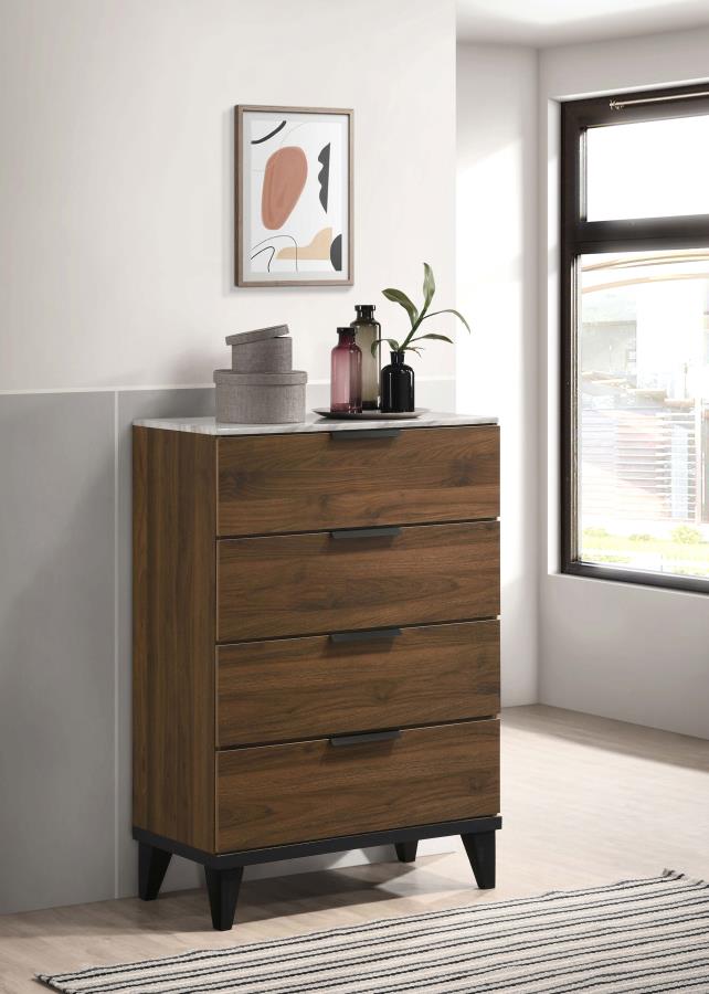 Mays 4-drawer Chest Walnut Brown With Faux Marble Top - (215965)