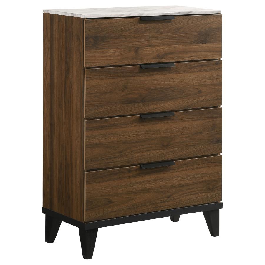 Mays 4-drawer Chest Walnut Brown With Faux Marble Top - (215965)