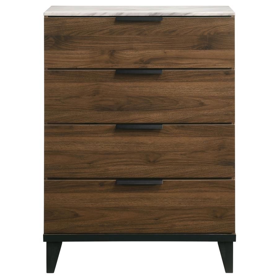 Mays 4-drawer Chest Walnut Brown With Faux Marble Top - (215965)