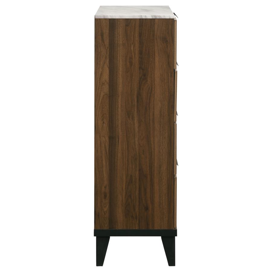 Mays 4-drawer Chest Walnut Brown With Faux Marble Top - (215965)