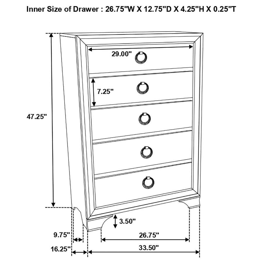 Salford 5-drawer Chest Metallic Sterling - (222725)