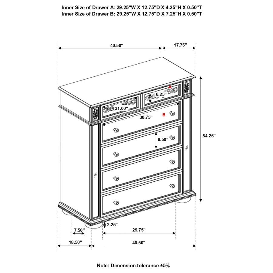 Heidi 5-drawer Chest Metallic Platinum - (222735)