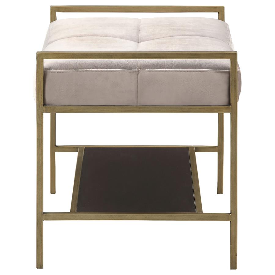 Maria Upholstered Stool Warm Grey and Gold - (223116)