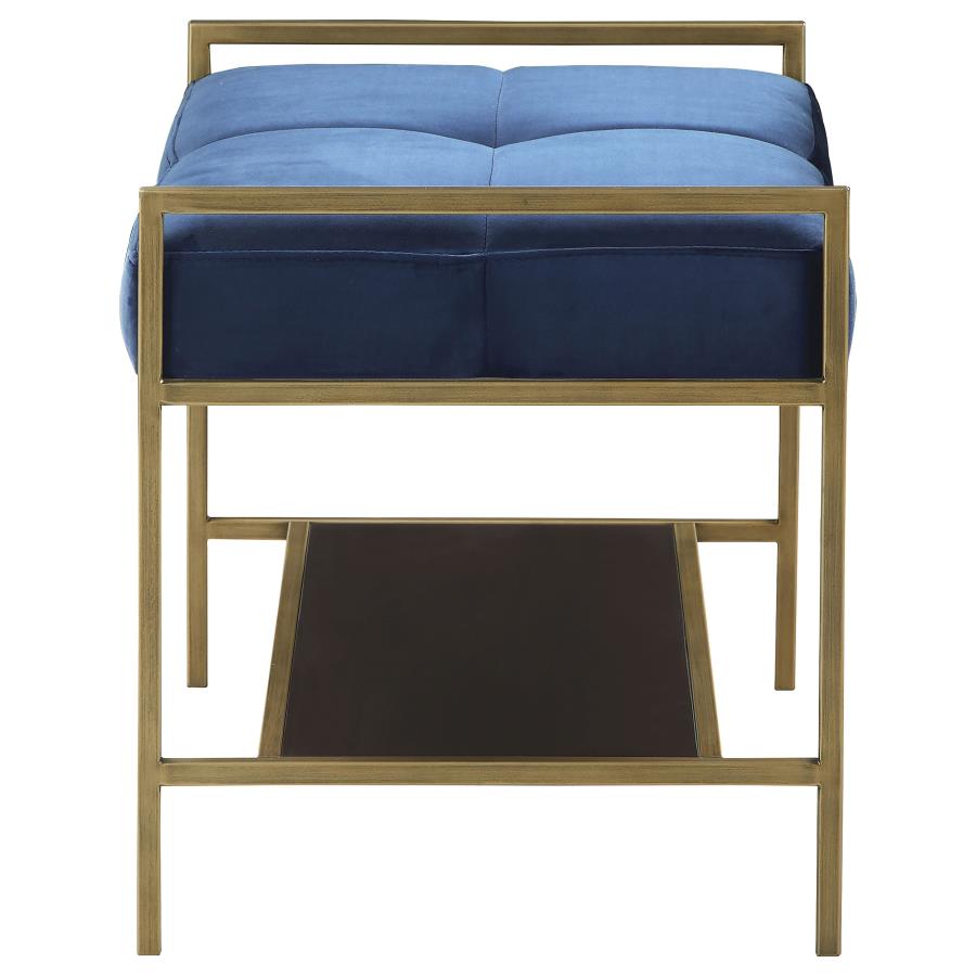 Maria Upholstered Stool Navy Blue and Gold - (223117)