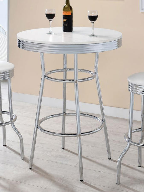 Theodore Round Bar Table Chrome and Glossy White - (2300)