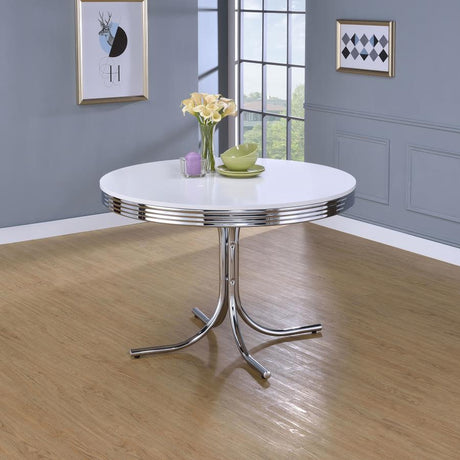 Retro Round Dining Table Glossy White and Chrome - (2388)