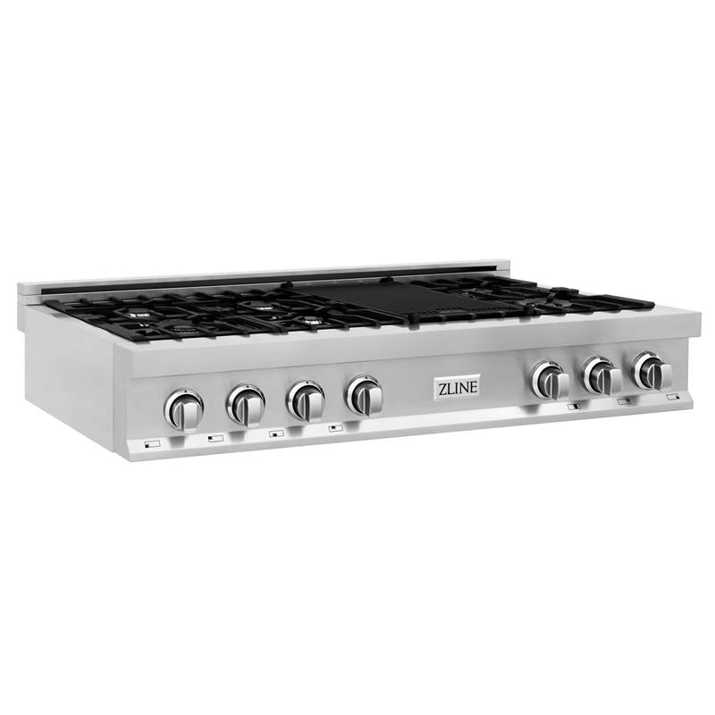 ZLINE 48 in. Porcelain Gas Stovetop with 7 Gas Burners and Griddle (RT48) Available with Brass Burners - (RT48)