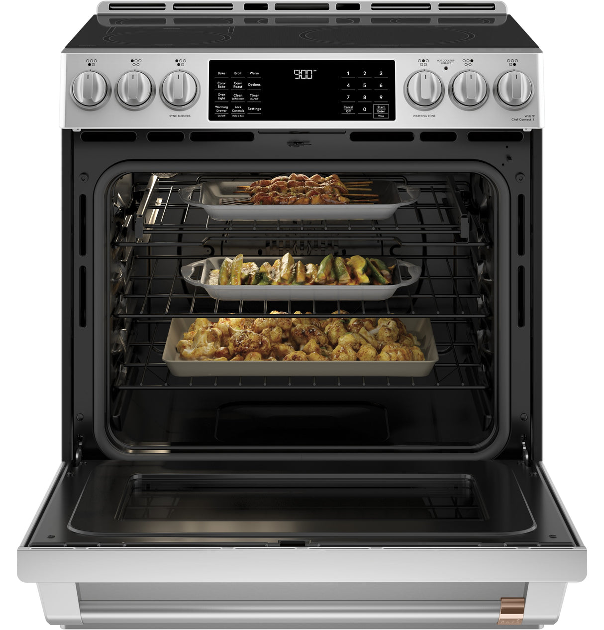 Caf(eback)(TM) 30" Smart Slide-In, Front-Control, Induction and Convection Range with Warming Drawer - (CHS900P2MS1)