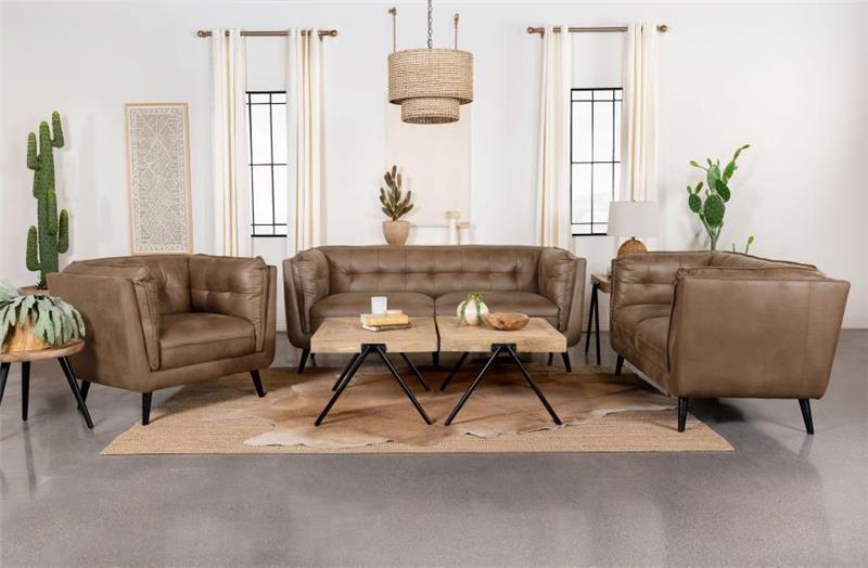 Thatcher 3-piece Upholstered Button Tufted Living Room Set Brown - (509421S3)