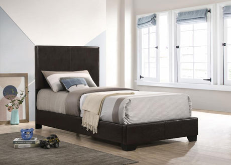 Conner Twin Upholstered Panel Bed Dark Brown - (300261T)