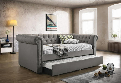 Kepner Tufted Upholstered Daybed Grey With Trundle - (300549)