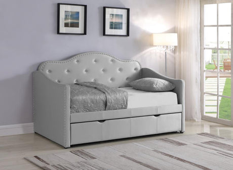 Elmore Upholstered Twin Daybed With Trundle Pearlescent Grey - (300629)