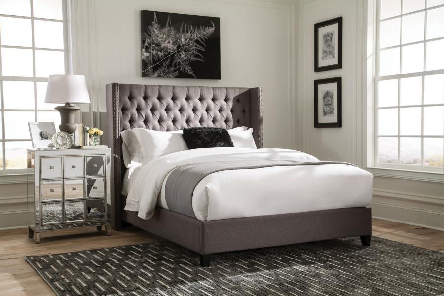 Bancroft Demi-wing Upholstered Eastern King Bed Grey - (301405KE)