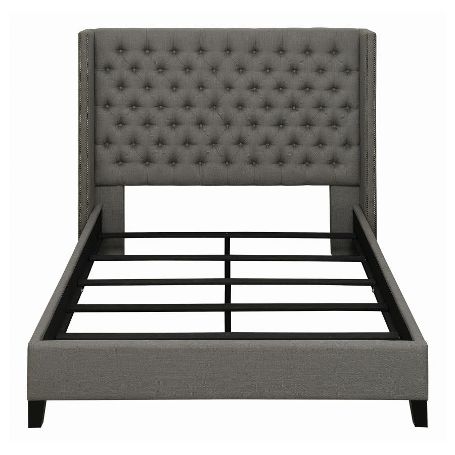 Bancroft Demi-wing Upholstered California King Bed Grey - (301405KW)
