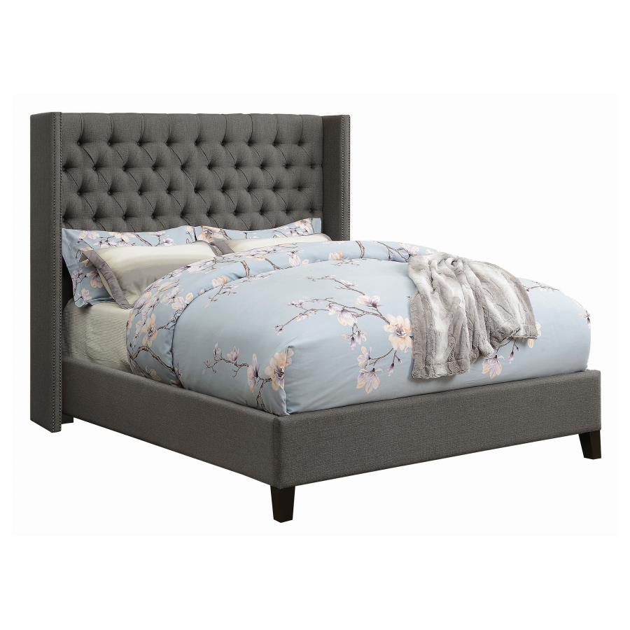 Bancroft Demi-wing Upholstered Queen Bed Grey - (301405Q)