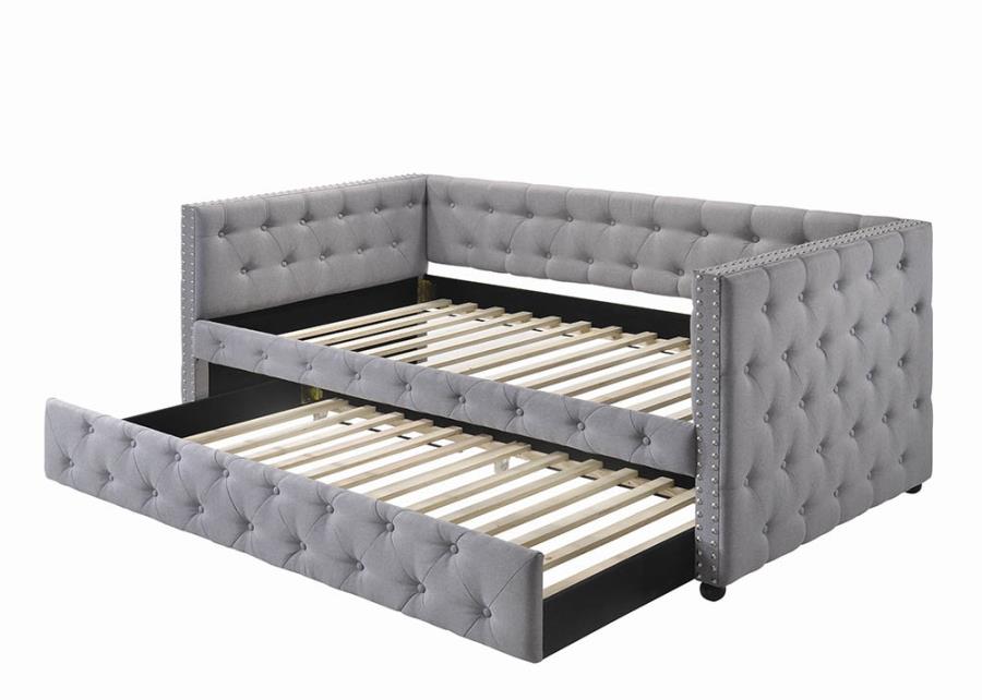 Mockern Tufted Upholstered Daybed With Trundle Grey - (302161)