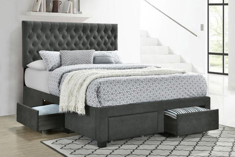 Soledad Eastern King 4-drawer Button Tufted Storage Bed Charcoal - (305877KE)