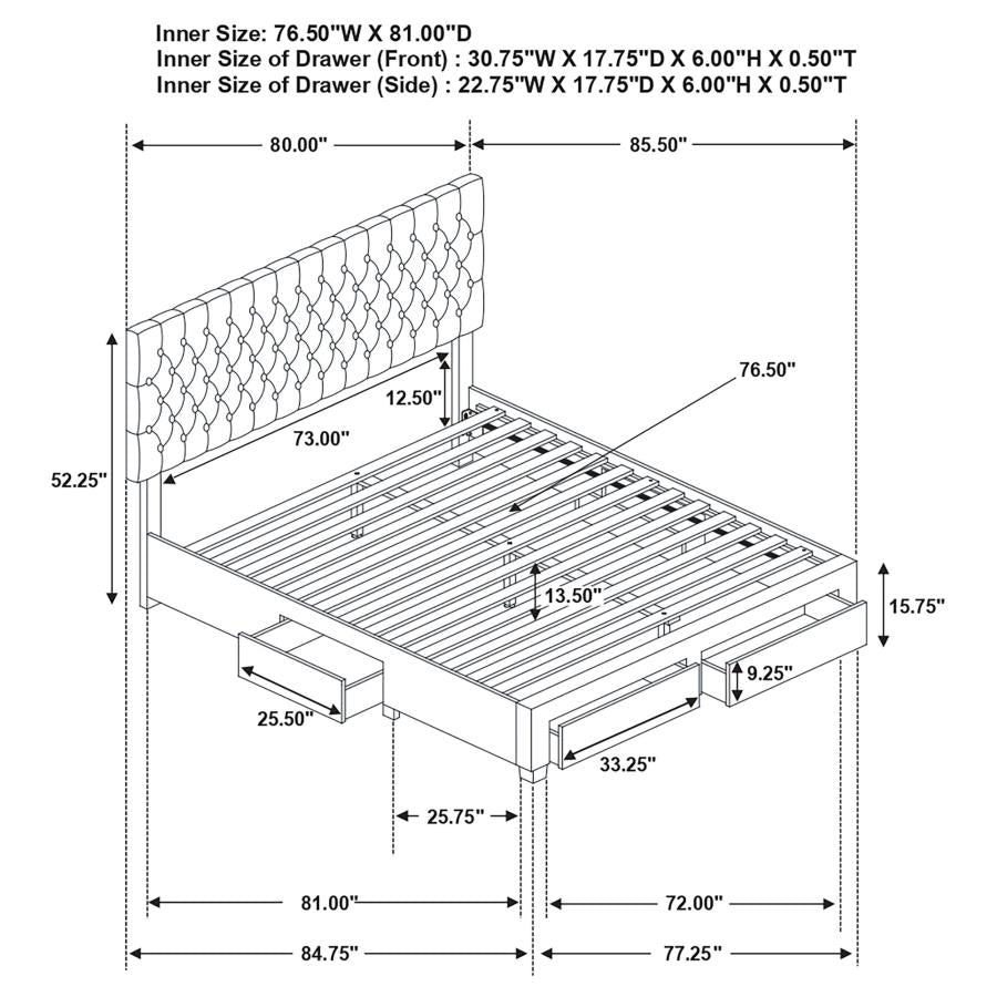 Soledad Eastern King 4-drawer Button Tufted Storage Bed Charcoal - (305877KE)