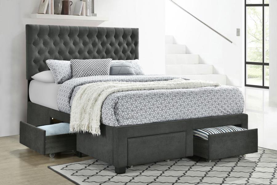 Soledad Queen 4-drawer Button Tufted Storage Bed Charcoal - (305877Q)