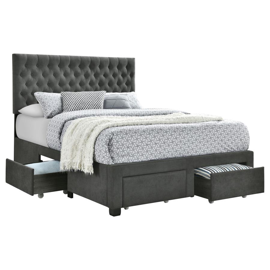 Soledad Queen 4-drawer Button Tufted Storage Bed Charcoal - (305877Q)