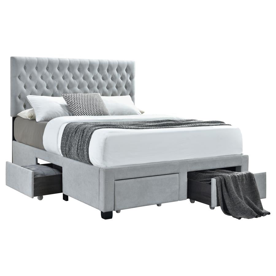 Soledad Eastern King 4-drawer Button Tufted Storage Bed Light Grey - (305878KE)