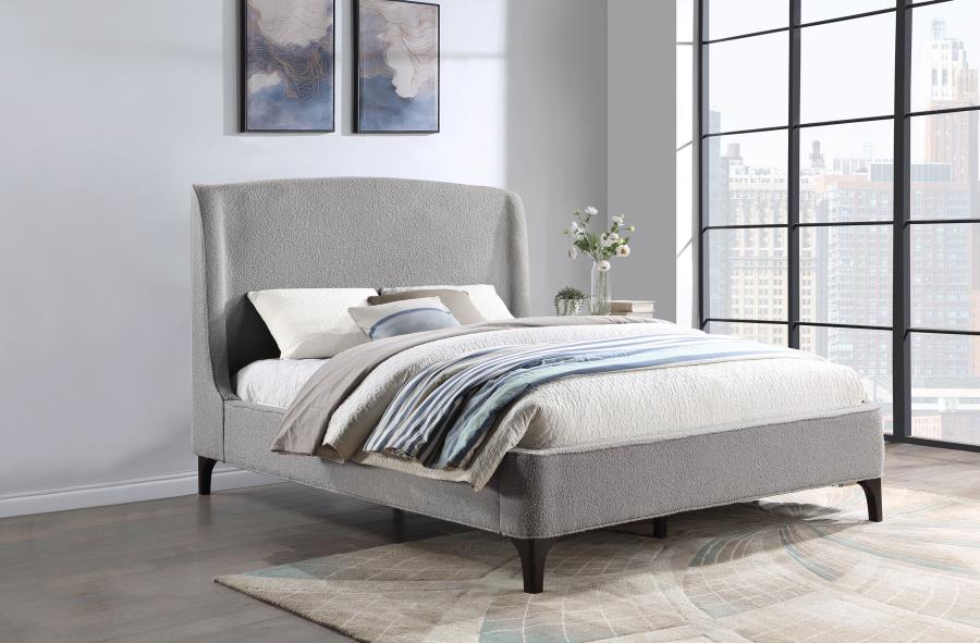 Mosby Upholstered Curved Headboard Queen Platform Bed Light Grey - (306021Q)