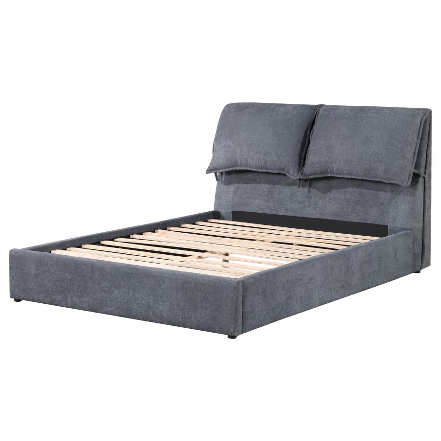 Laurel Upholstered Eastern King Platform Bed With Pillow Headboard Charcoal Grey - (306041KE)