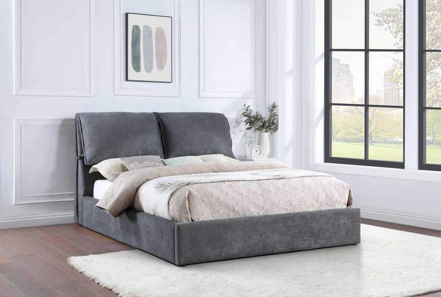 Laurel Upholstered Queen Platform Bed With Pillow Headboard Charcoal Grey - (306041Q)