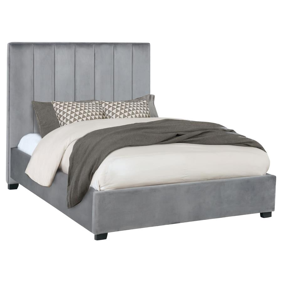 Arles Queen Vertical Channeled Tufted Bed Grey - (306070Q)