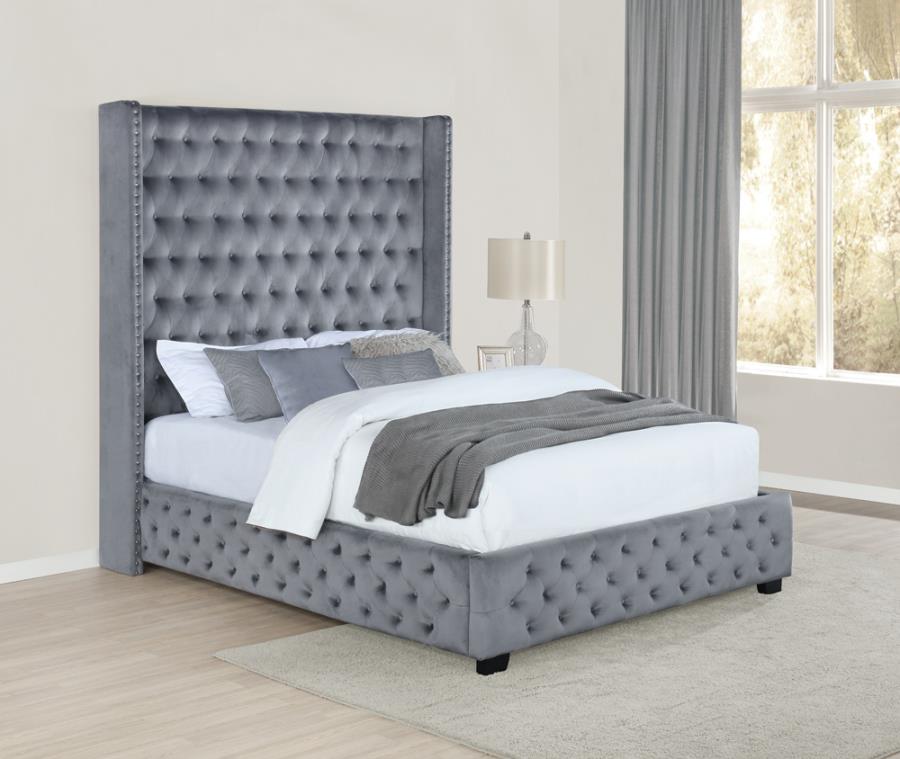 Rocori Eastern King Wingback Tufted Bed Grey - (306075KE)