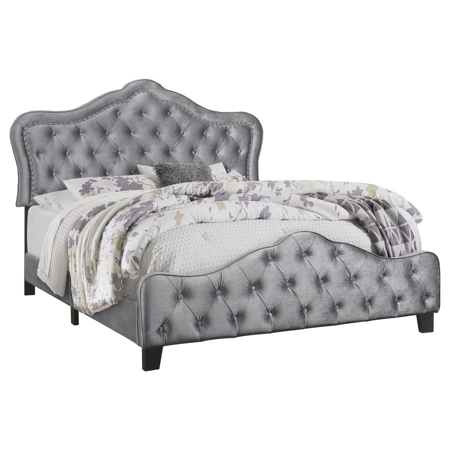 Bella Upholstered Tufted Panel Bed Grey - (315871KE)