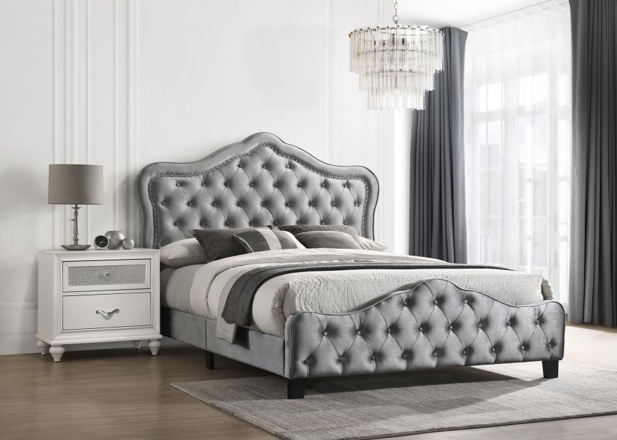 Bella Upholstered Tufted Panel Bed Grey - (315871KW)