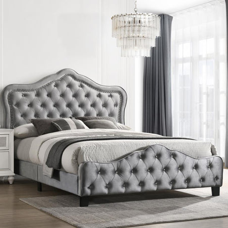Bella Upholstered Tufted Panel Bed Grey - (315871Q)