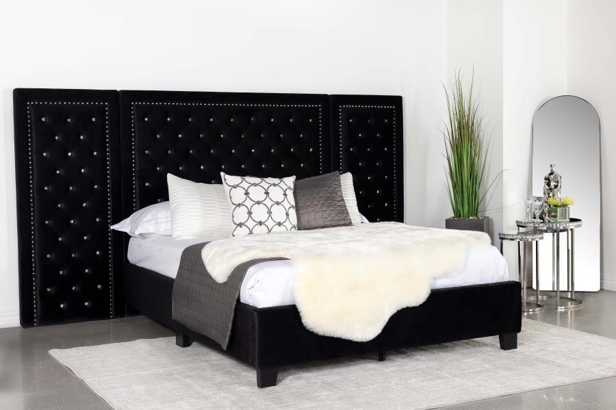 Hailey Tufted Upholstered Wall Bed Panel Black - (315925P)