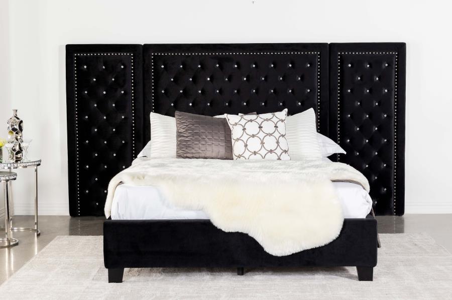 Hailey Upholstered Tufted Platform Queen Bed Black - (315925Q)