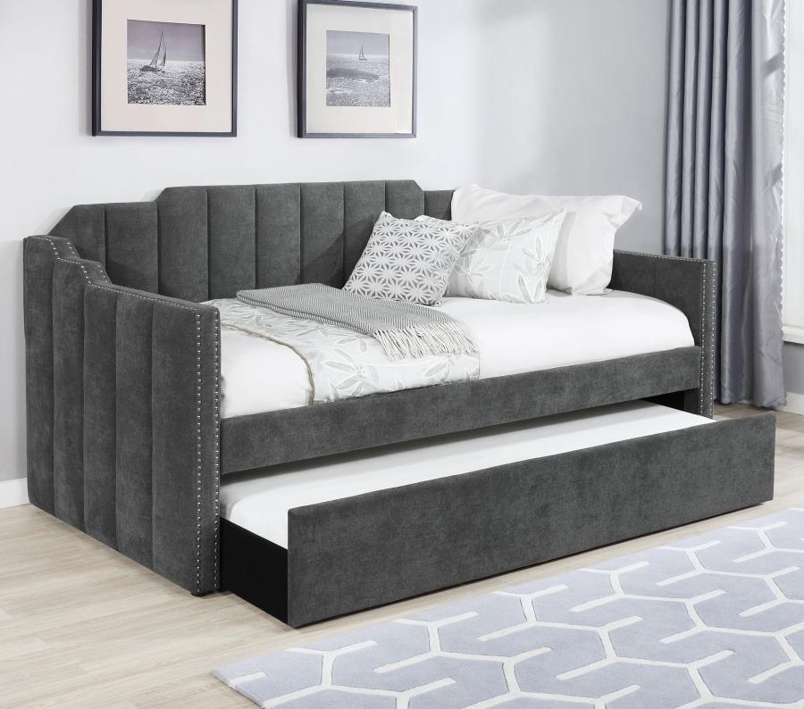 Kingston Upholstered Twin Daybed With Trundle Charcoal - (315962)